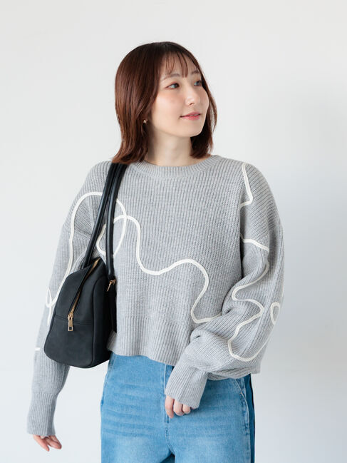 Te chichi TERRASSE「畦編みコード刺繍ニットプルオーバー」|ニット・セーター|グレー