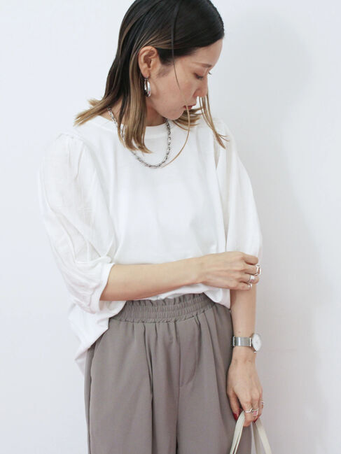 Samansa Mos2 blue「袖ボリュームTシャツ」|Tシャツ・カットソー|