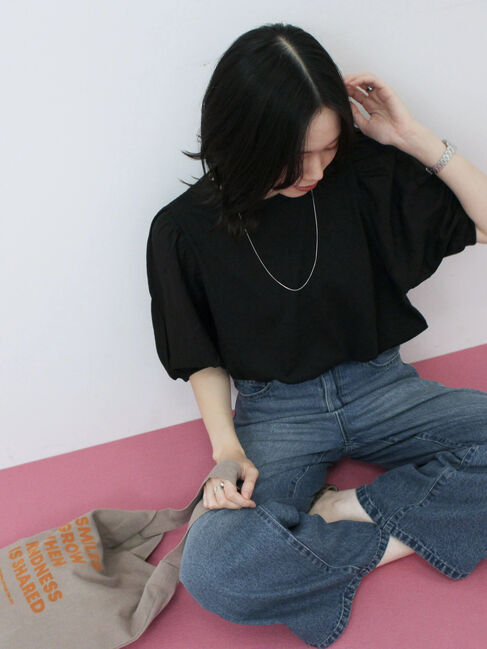 Samansa Mos2 blue「袖ボリュームTシャツ」|Tシャツ・カットソー|