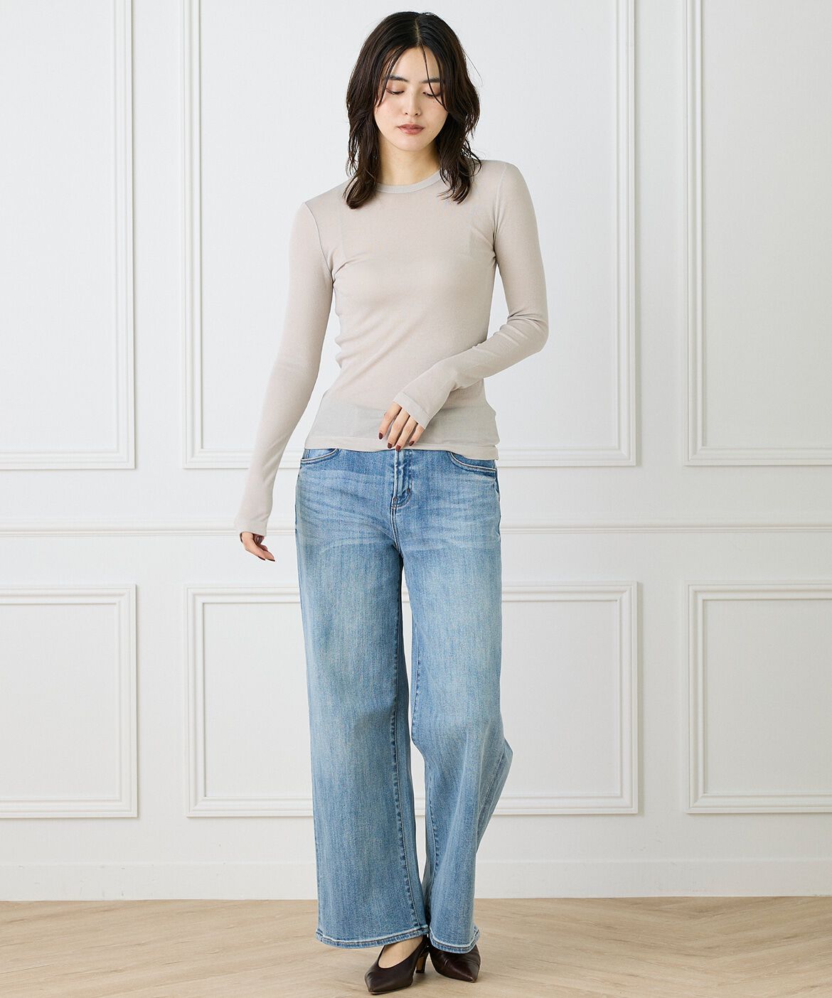 INED「クルーネックテレコカットソー」|Tシャツ・カットソー|