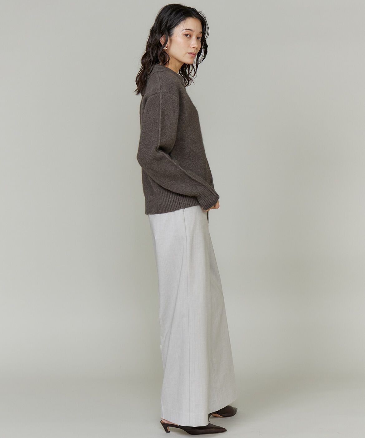 INED「フォックスブレンド襟付きジップカーディガン《YVON》」|カーディガン|