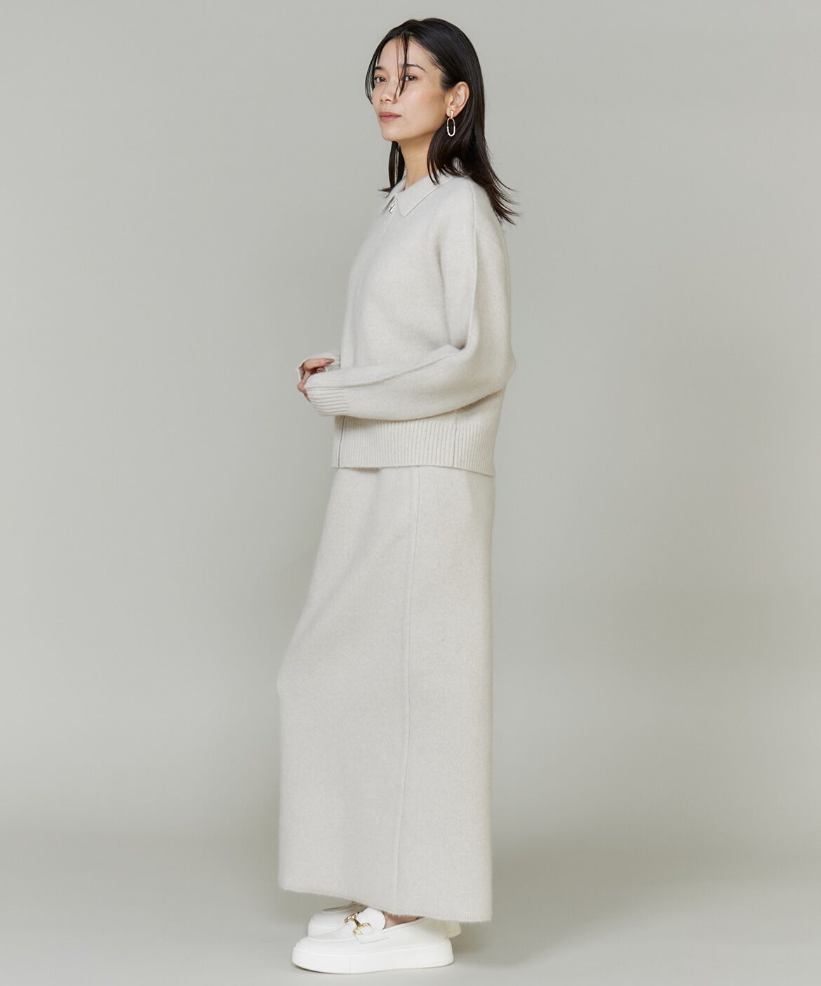 INED「フォックスブレンド襟付きジップカーディガン《YVON》」|カーディガン|