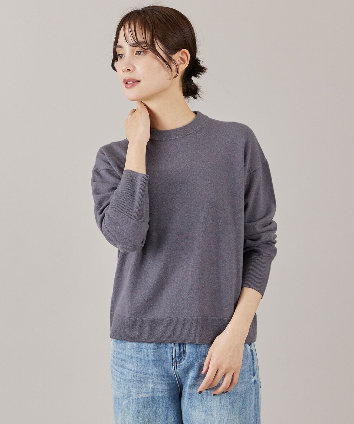 INED「ウール100%クルーネックニット」|ニット・セーター|チャコールグ 3