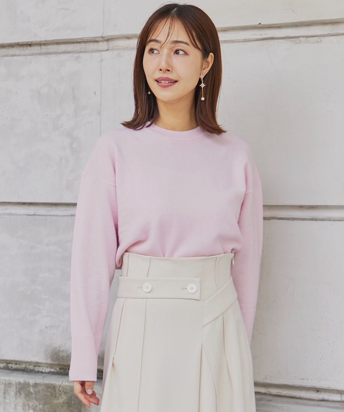 INED「ウール100%クルーネックニット」|ニット・セーター|ピンク1