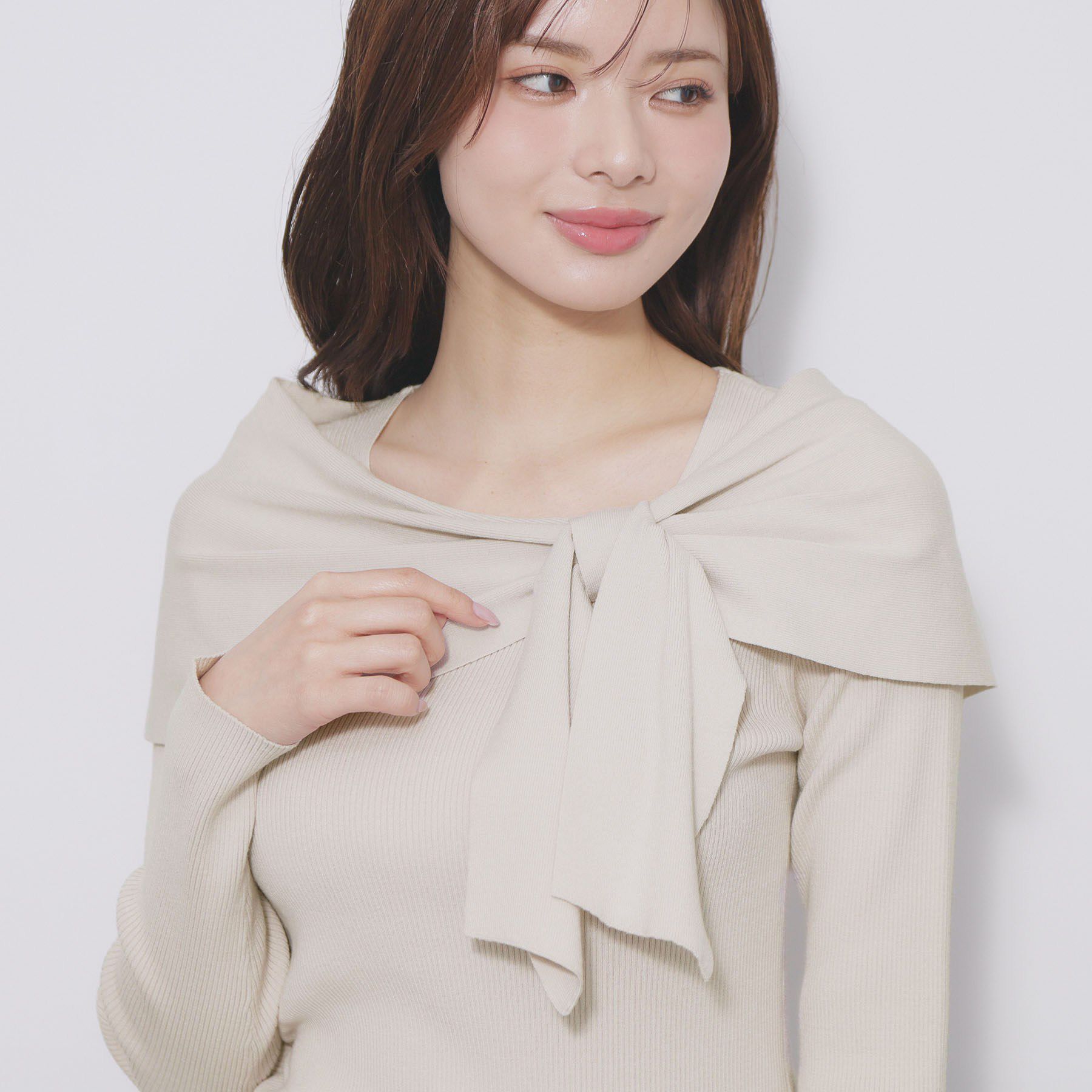 index「オフショルリボンリブニット【洗濯機OK】」|ニット・セーター|