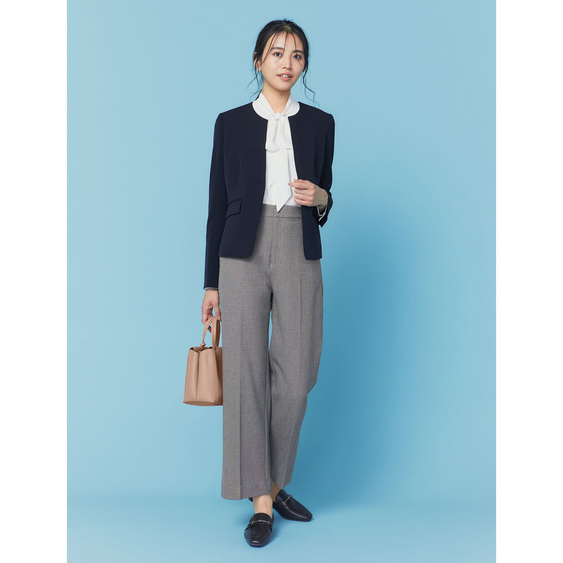 OPAQUE.CLIP「《通勤・セレモニーセットアップ対応》キーネックジャケットダブルクロス【洗濯機洗い可】」|ノーカラージャケット|