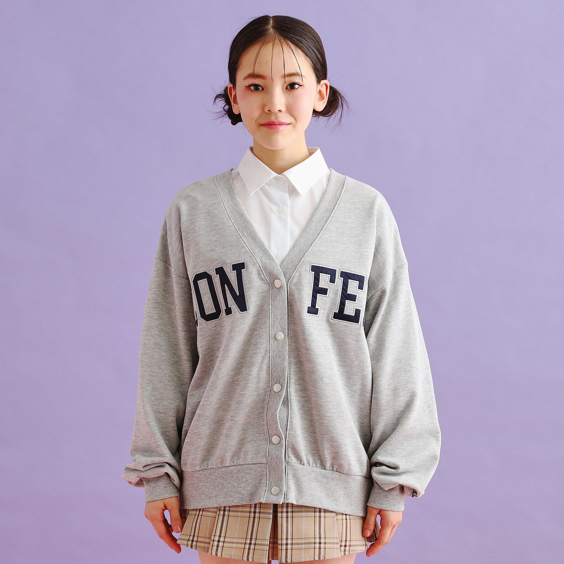 PINK-latte「裏毛配色ロゴカーディガン」|カーディガン|