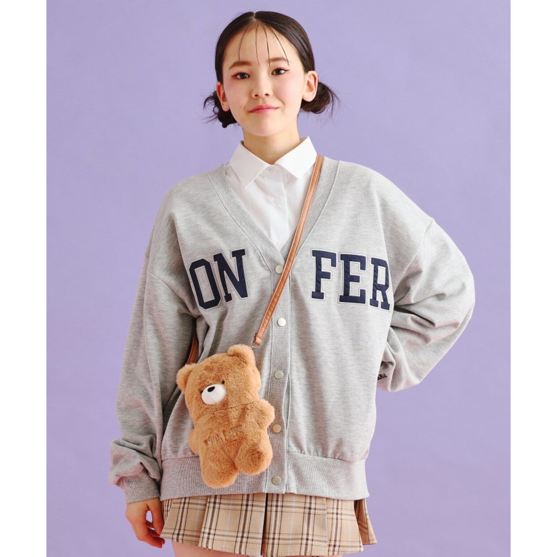 PINK-latte「裏毛配色ロゴカーディガン」|カーディガン|