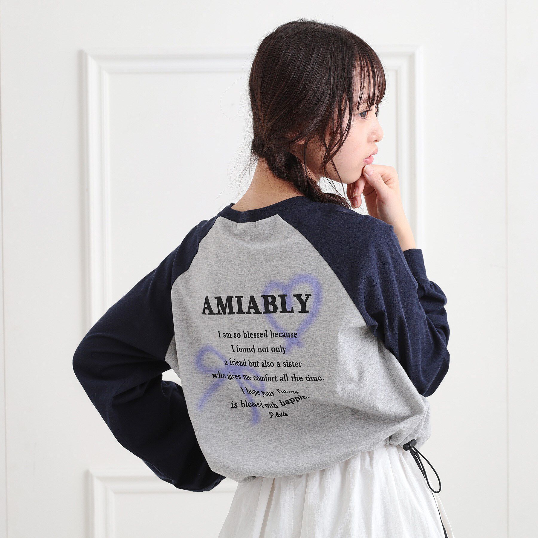 PINK-latte「スプレープリントラグランロンT」|Tシャツ・カットソー|