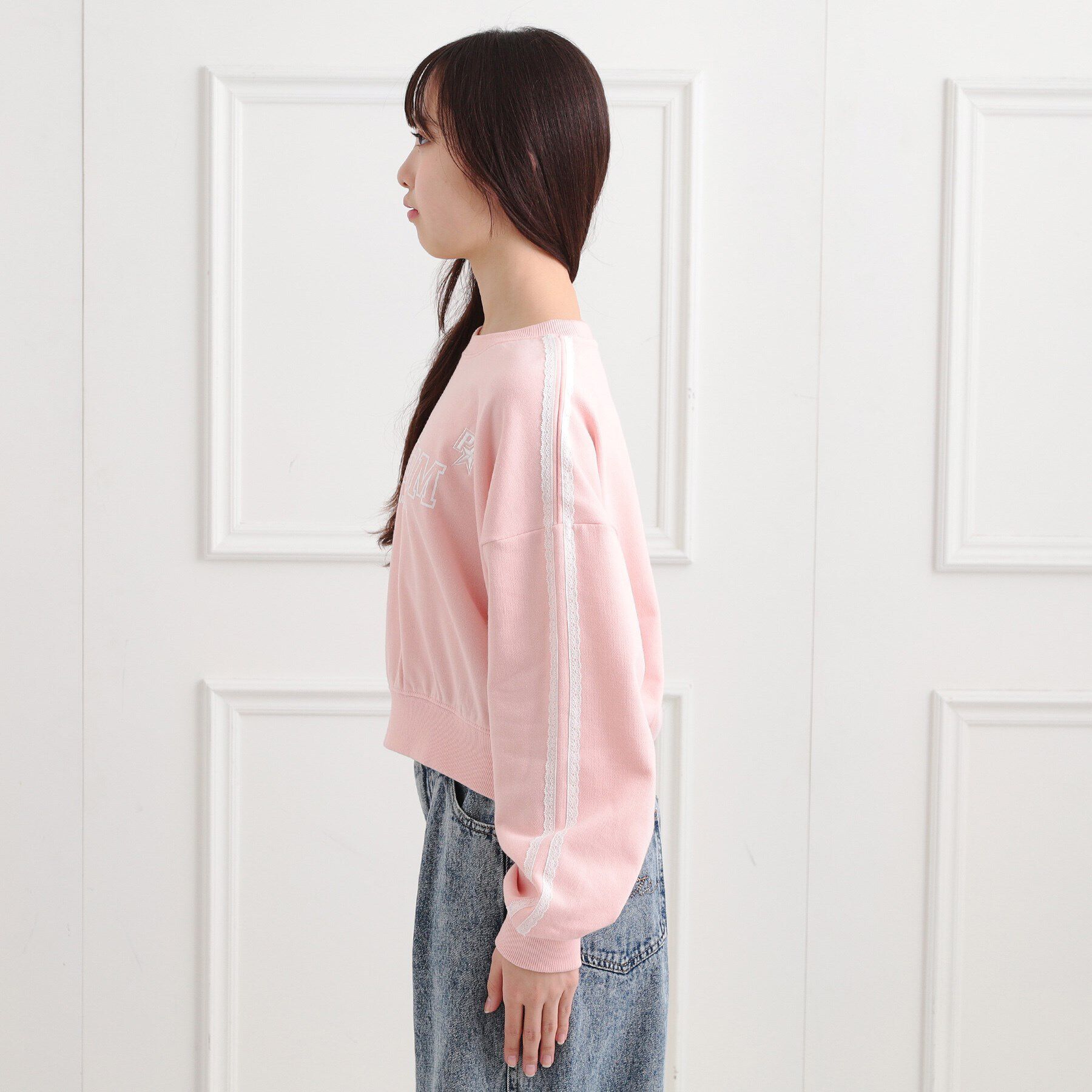 PINK-latte「ミニ裏レースライン短丈プルオーバー」|Tシャツ・カットソー|