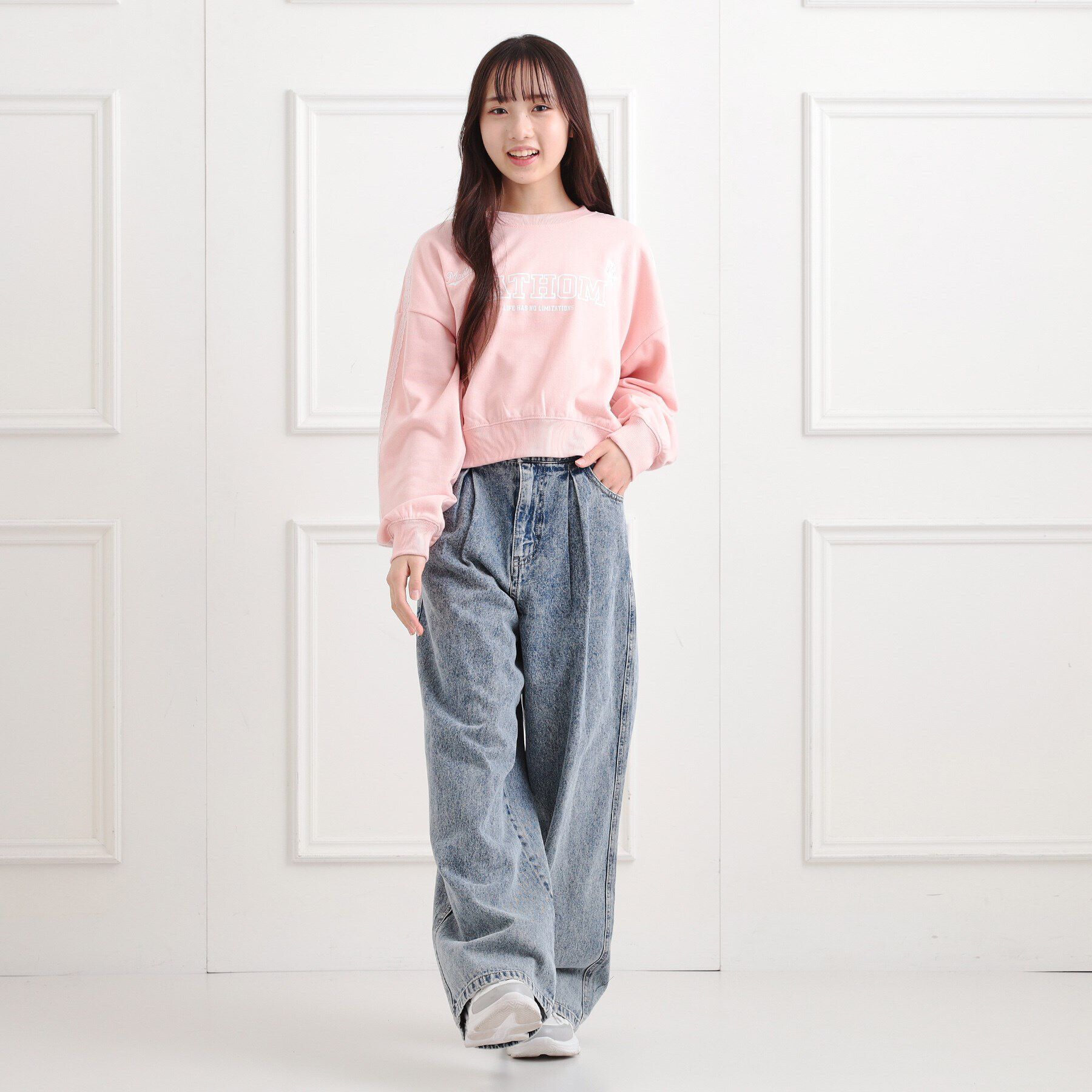 PINK-latte「ミニ裏レースライン短丈プルオーバー」|Tシャツ・カットソー|