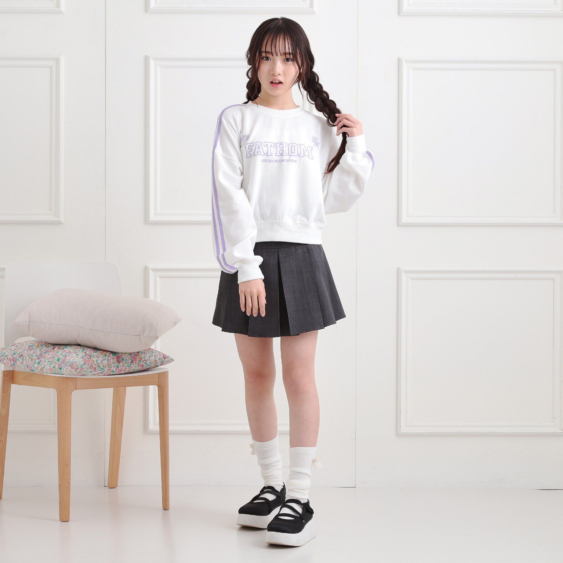 PINK-latte「ミニ裏レースライン短丈プルオーバー」|Tシャツ・カットソー|