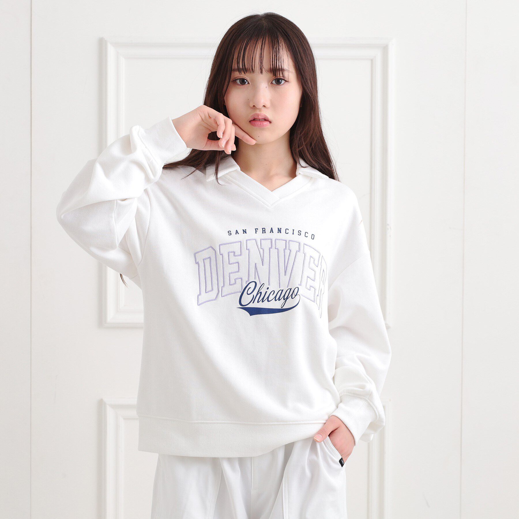 PINK-latte「ミニ裏毛エリ付きプルオーバー」|Tシャツ・カットソー|オフホワイト(003