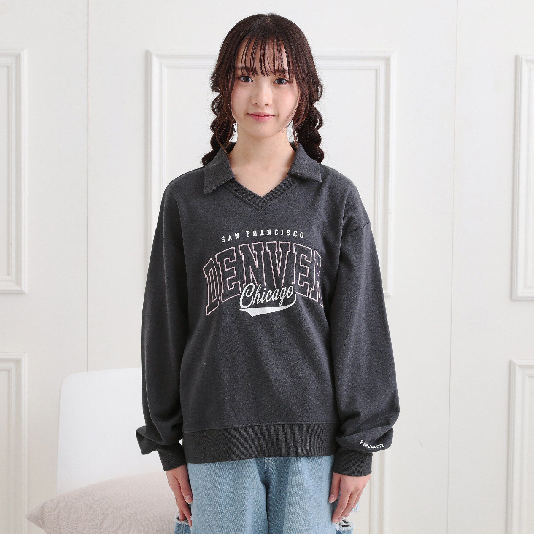 PINK-latte「ミニ裏毛エリ付きプルオーバー」|Tシャツ・カットソー|