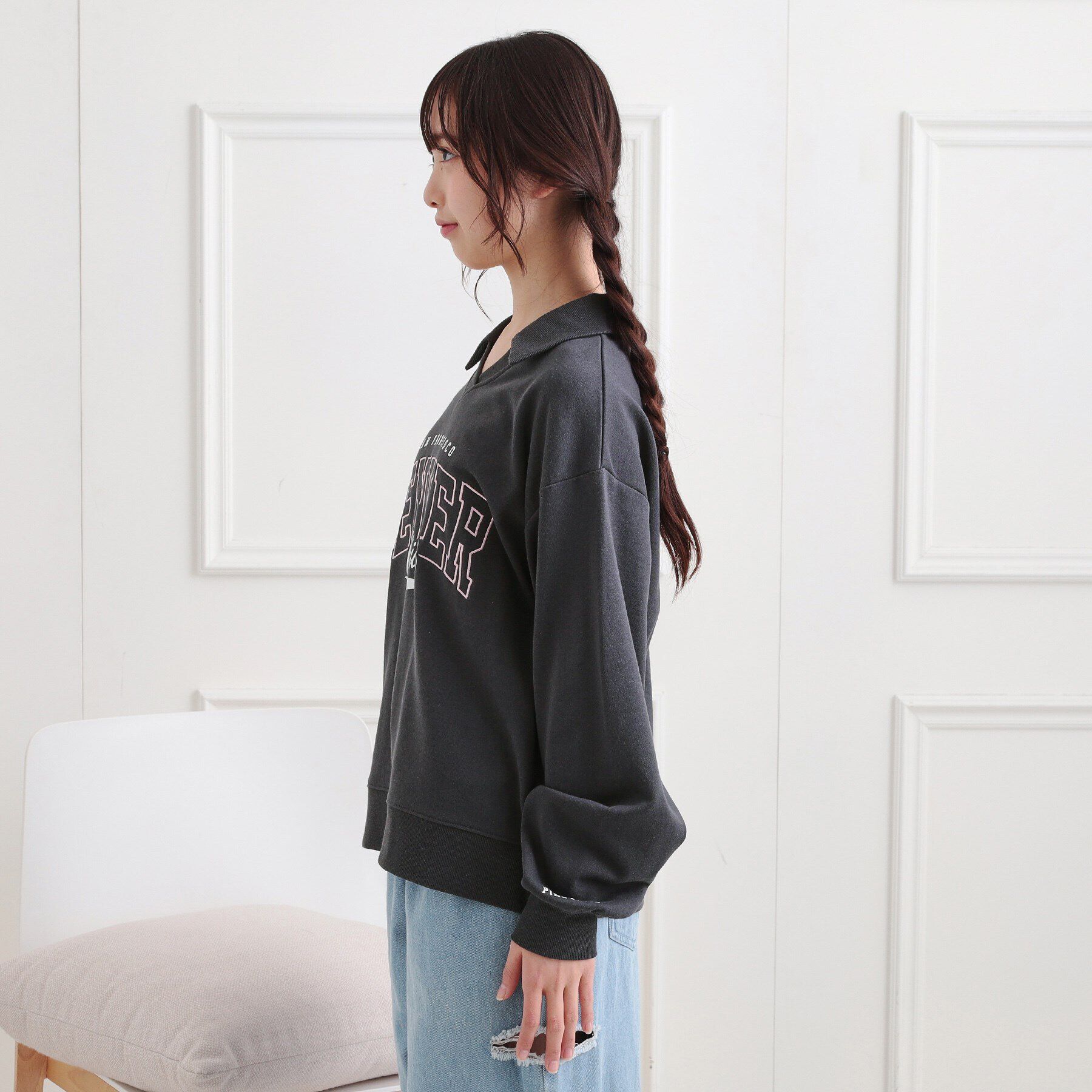 PINK-latte「ミニ裏毛エリ付きプルオーバー」|Tシャツ・カットソー|