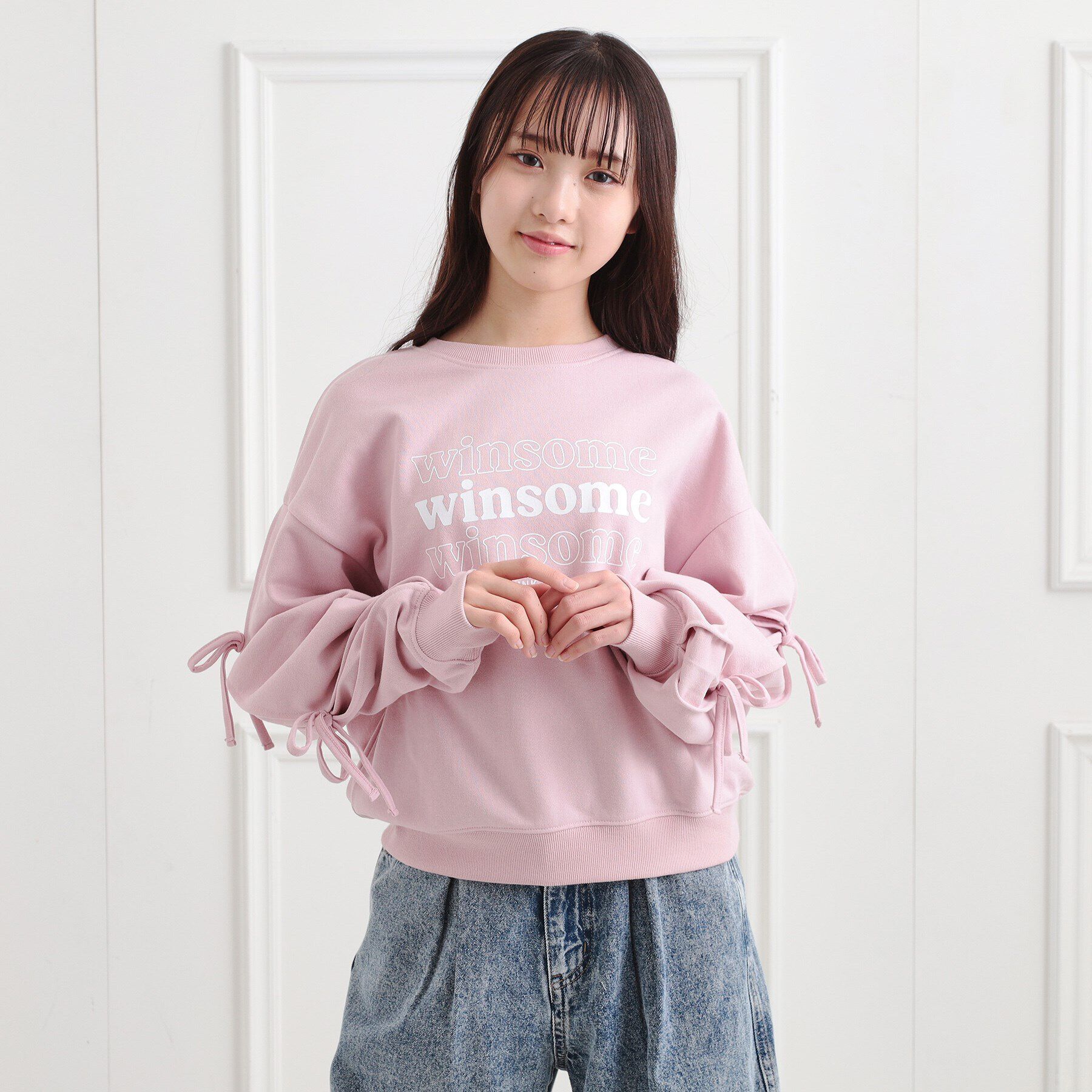 PINK-latte「ミニ裏毛リボンプルオーバー」|Tシャツ・カットソー|