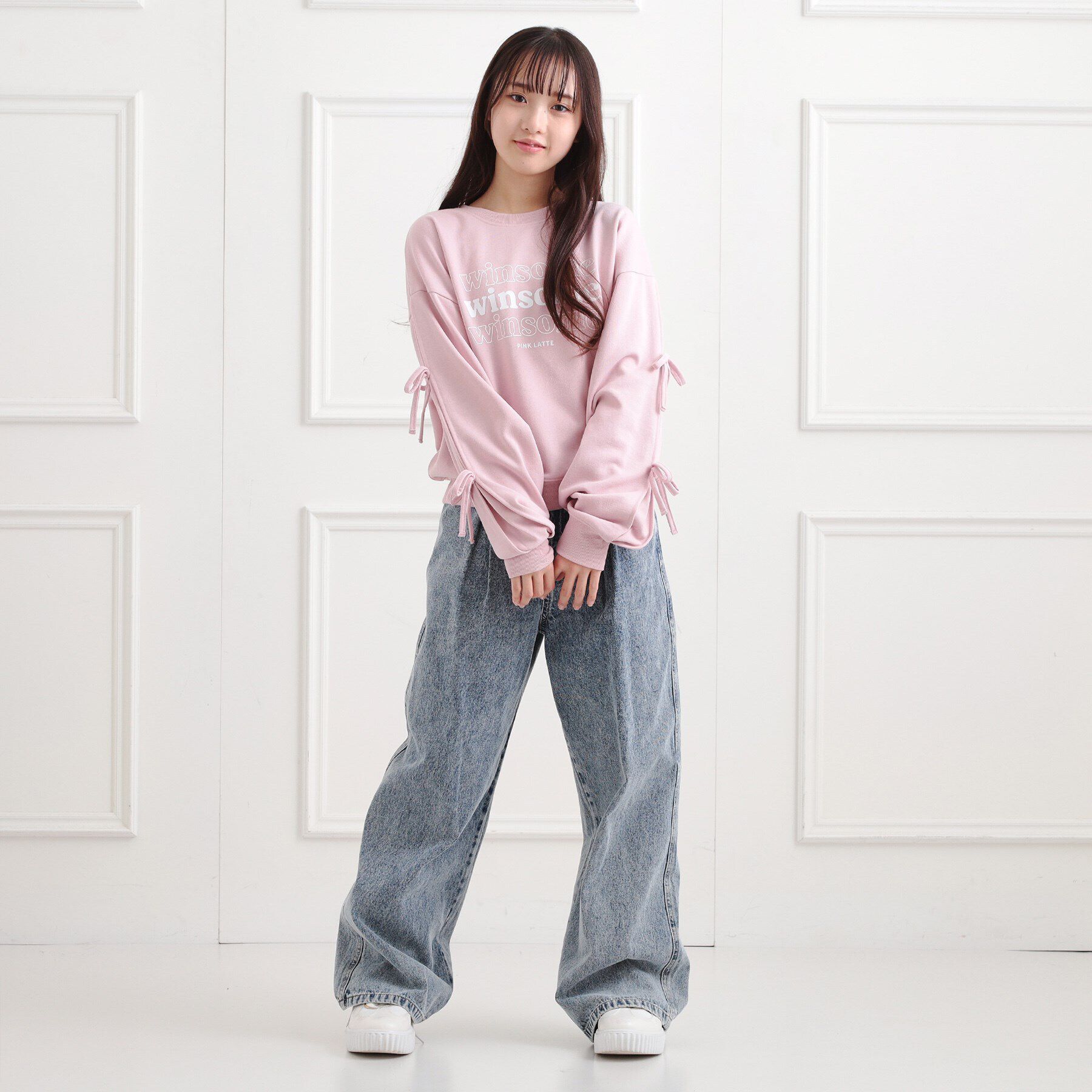 PINK-latte「ミニ裏毛リボンプルオーバー」|Tシャツ・カットソー|