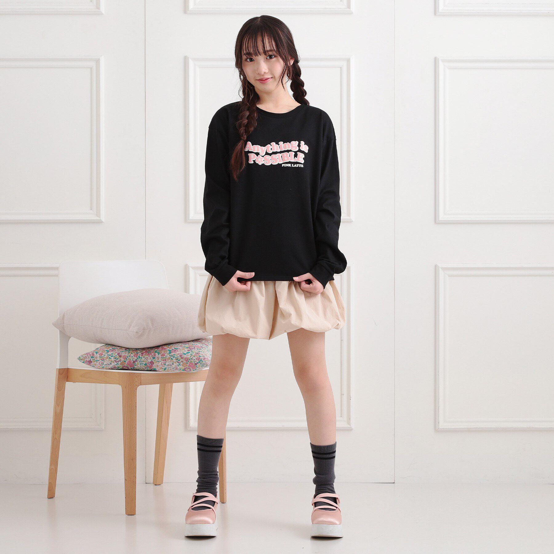 PINK-latte「ロゴ発砲プリントロンT」|Tシャツ・カットソー|