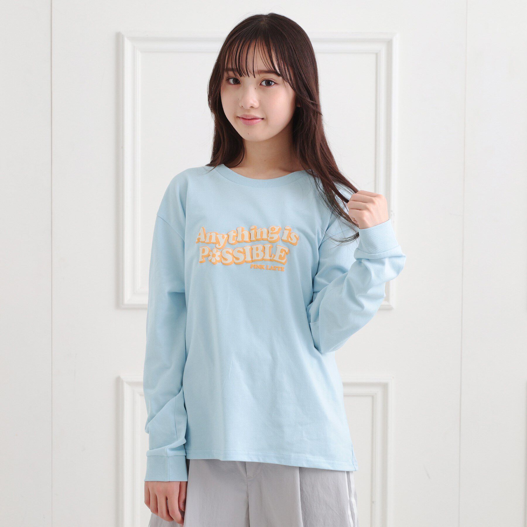 PINK-latte「ロゴ発砲プリントロンT」|Tシャツ・カットソー|ブルー(091)