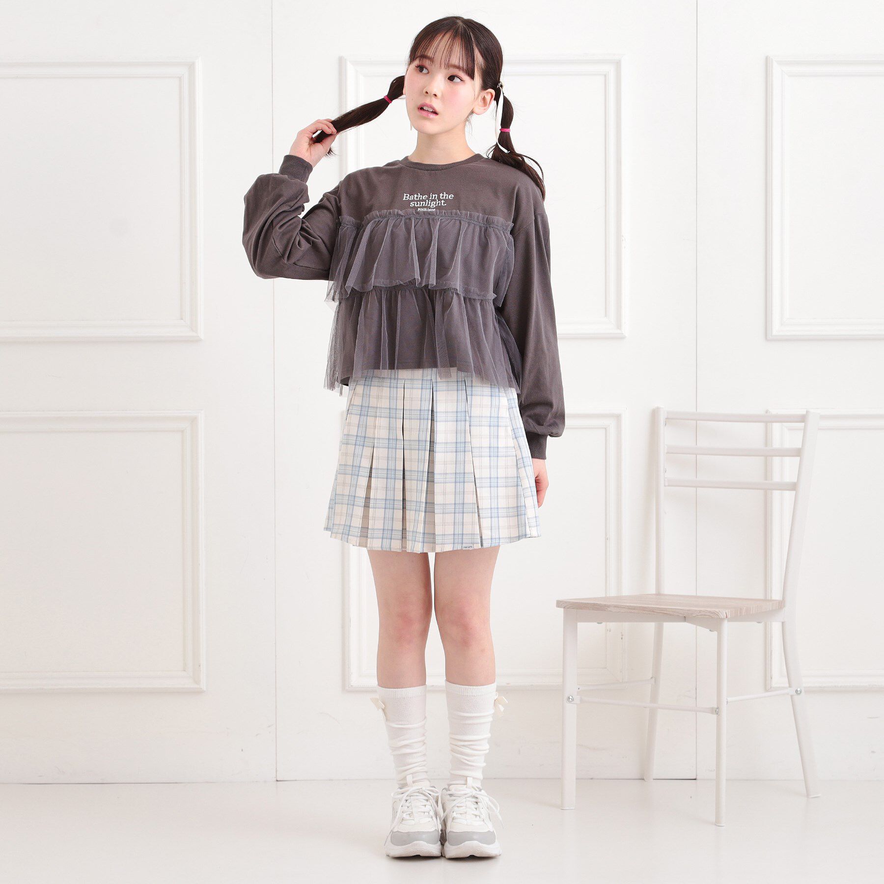 PINK-latte「インパンプリーツチェックスカート」|スカート|