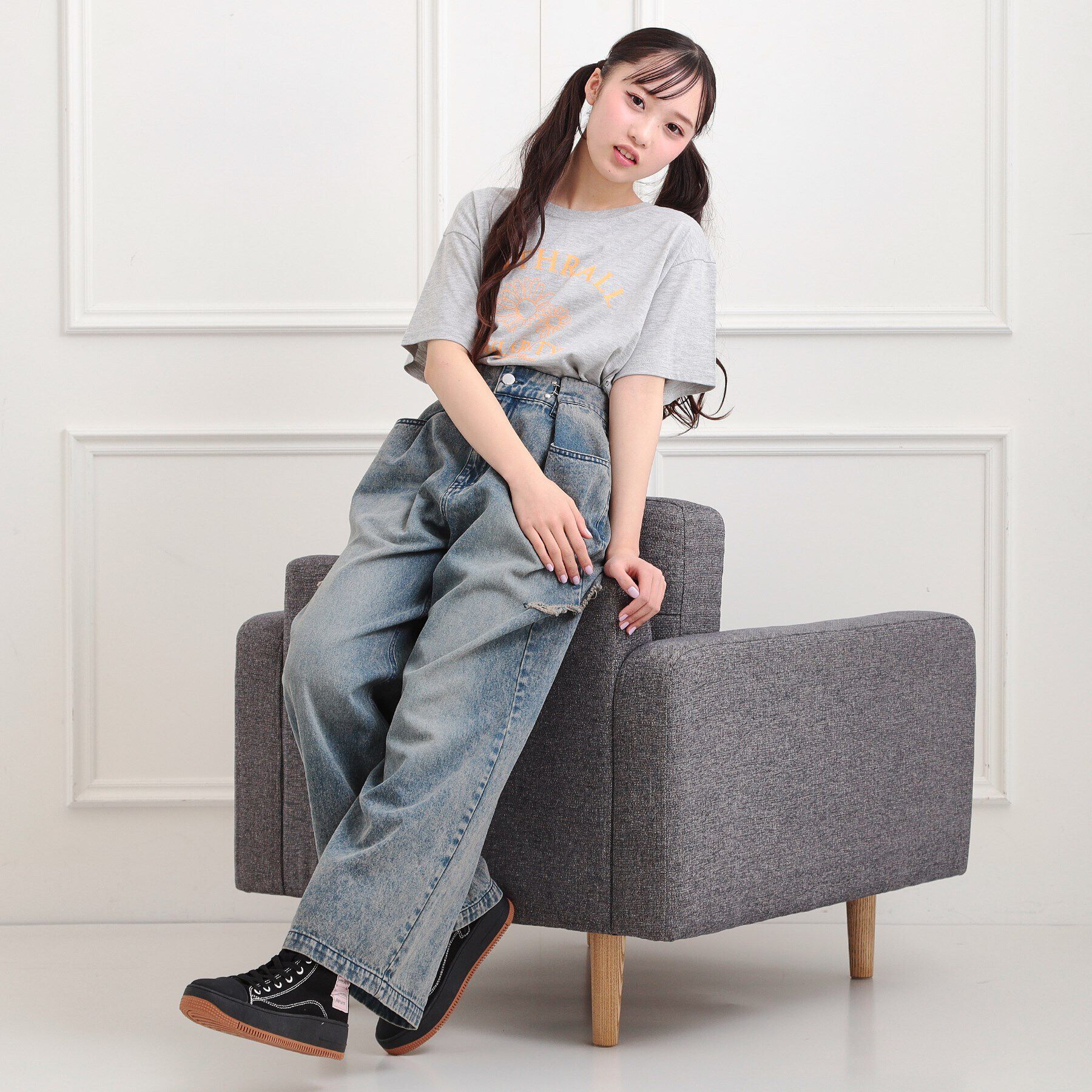 PINK-latte「フラワーモチーフTシャツ」|Tシャツ・カットソー|