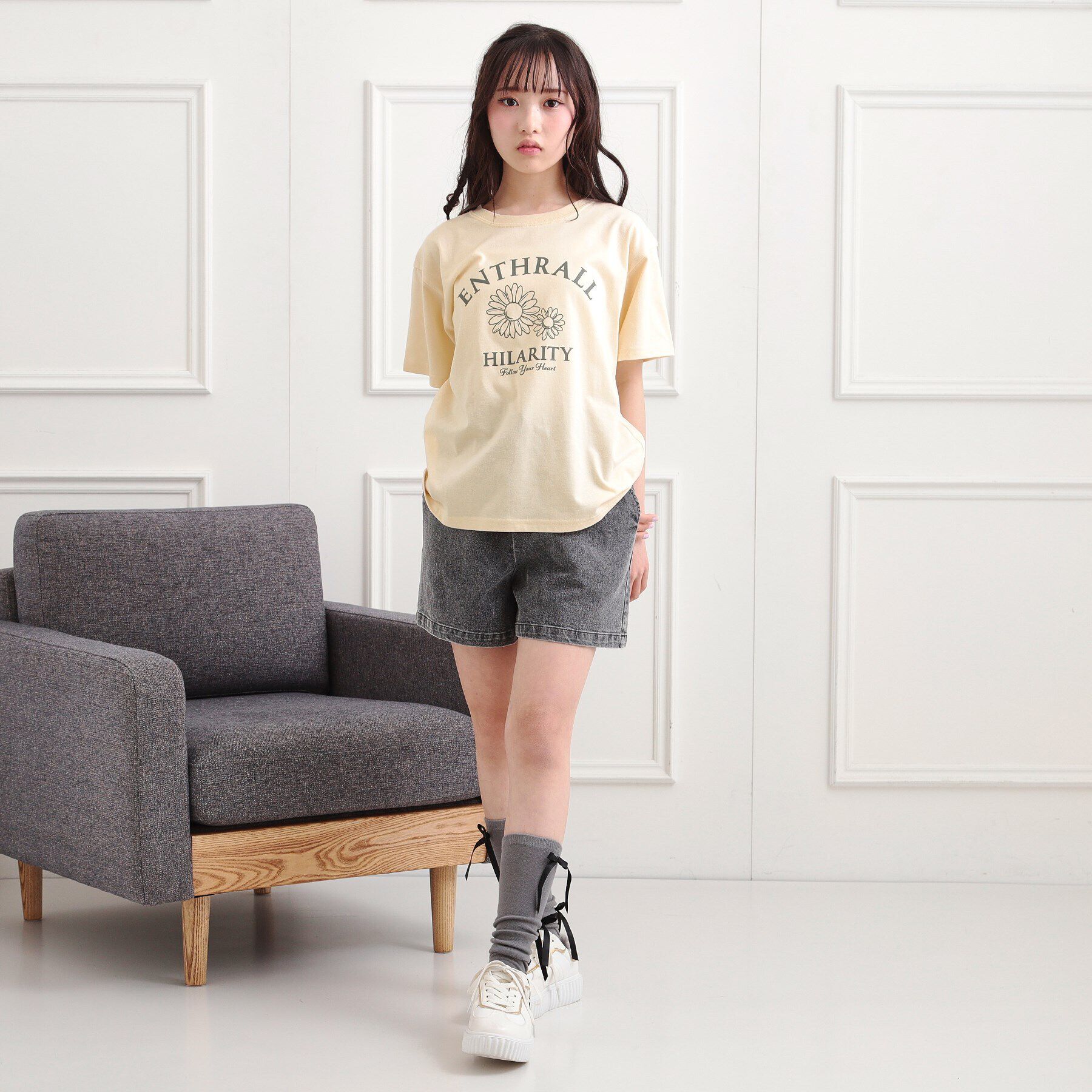 PINK-latte「フラワーモチーフTシャツ」|Tシャツ・カットソー|