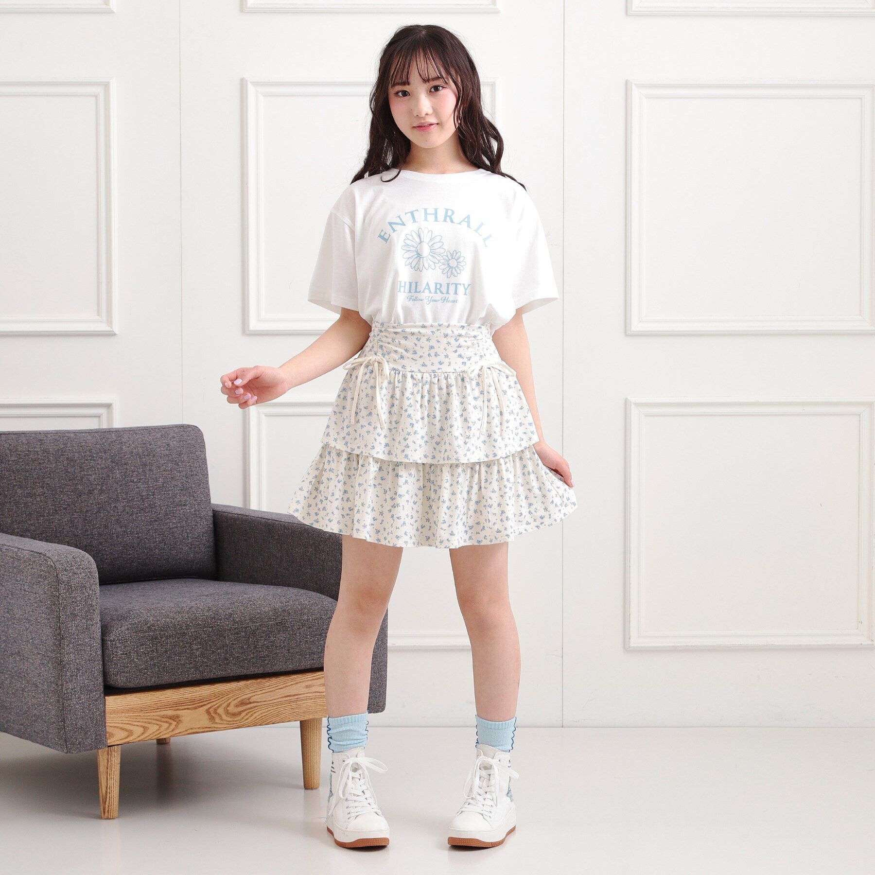 PINK-latte「フラワーモチーフTシャツ」|Tシャツ・カットソー|