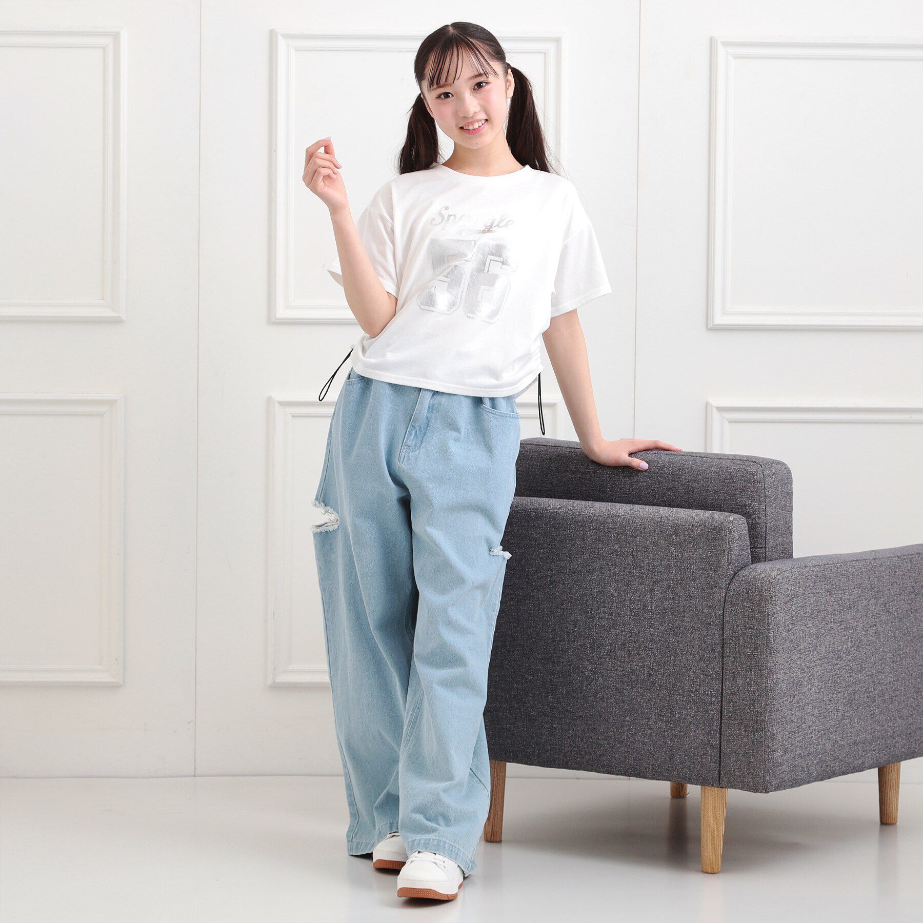 PINK-latte「サイドアジャスターナンバリングTシャツ」|Tシャツ・カットソー|