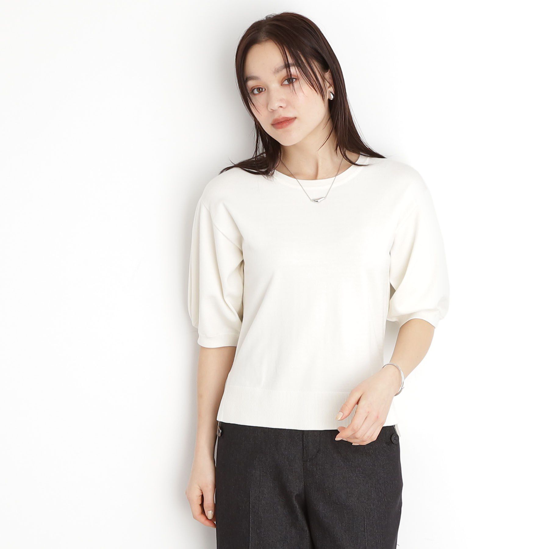 THE SHOP TK「【接触冷感/体型カバー】袖タック6分袖ニット/洗濯機OK/UVケア」|ニット・セーター|