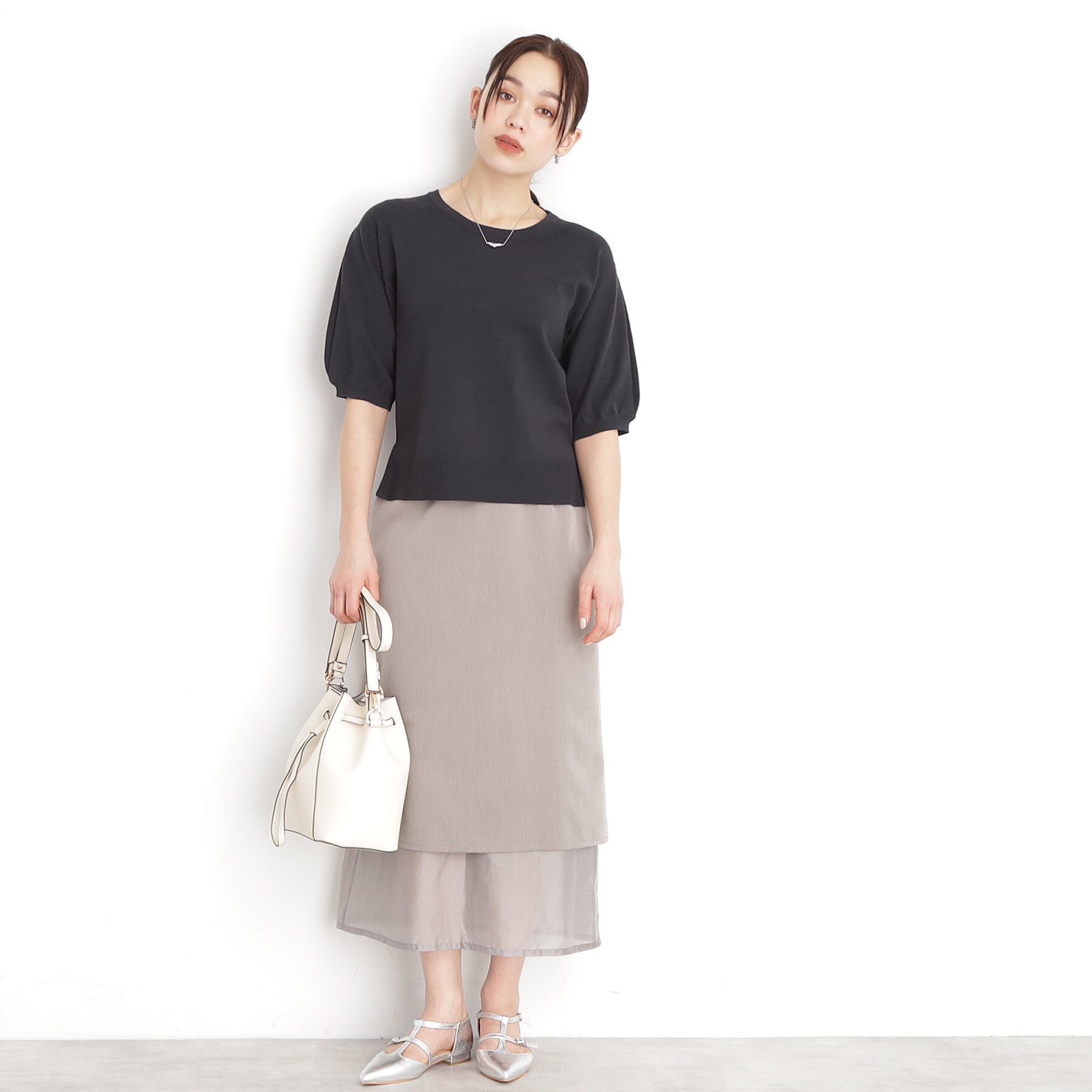 THE SHOP TK「【接触冷感/体型カバー】袖タック6分袖ニット/洗濯機OK/UVケア」|ニット・セーター|