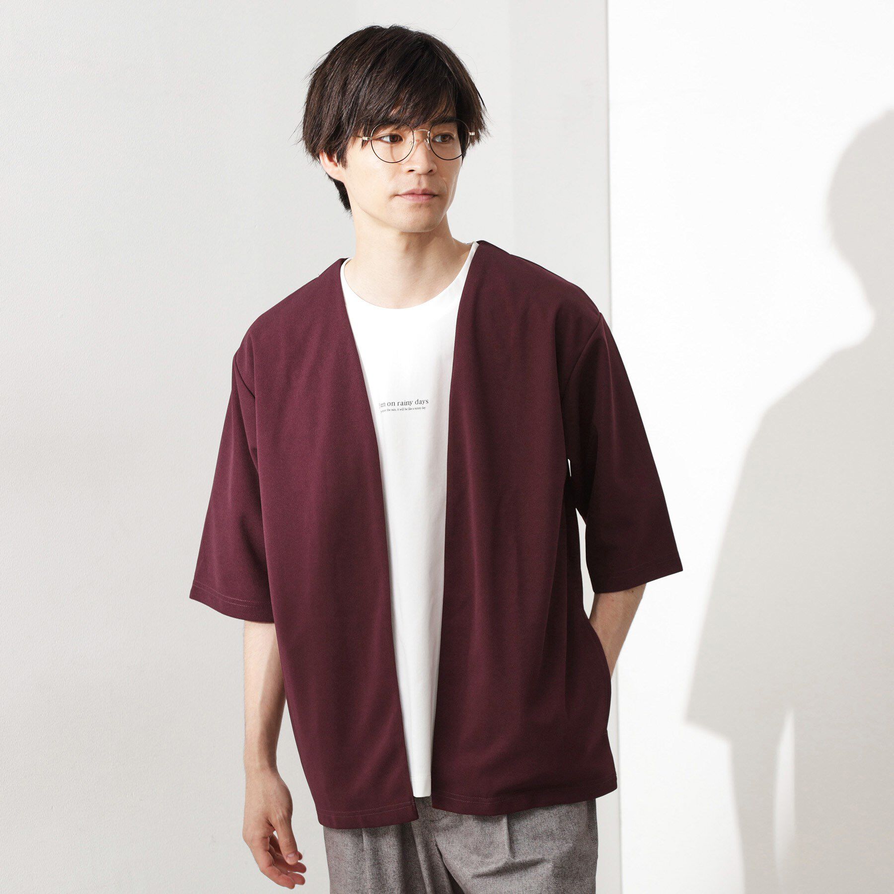 THE SHOP TK「梨地アンサンブルカーディガン　五分袖カーディガン＋半袖Tシャツセット/マシンウォッシャブル」|カーディガン|ボルドー(064)