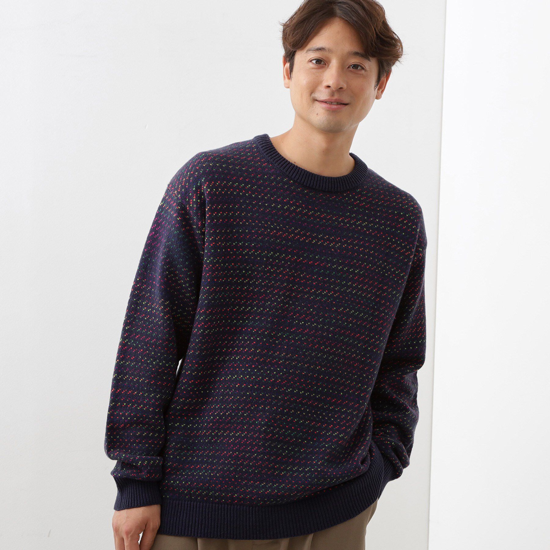 THE SHOP TK「バーズアイグラデーションニット 洗濯機OK／ユニセックスでおすすめ！」|ニット・セーター|ネイビー(194)