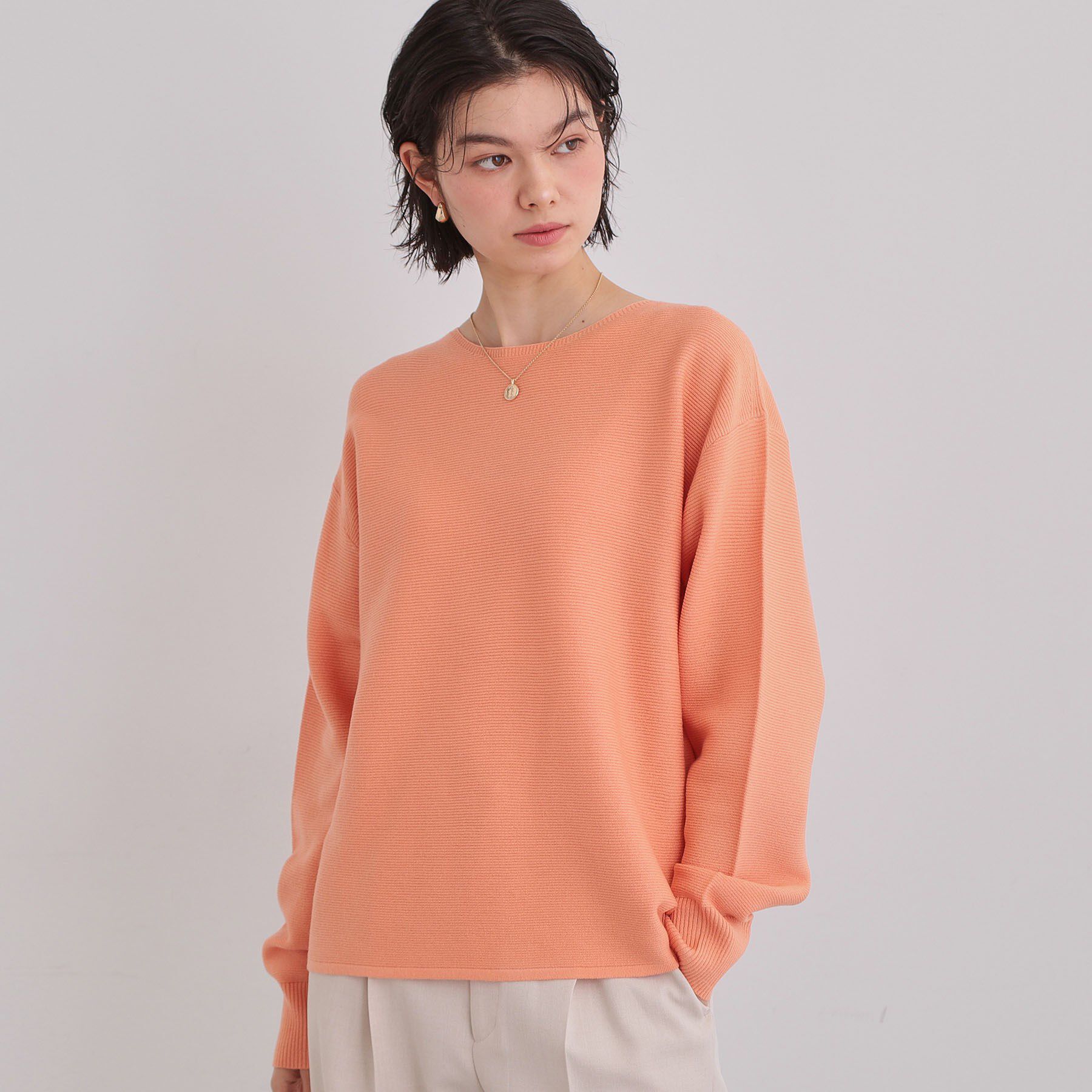 THE SHOP TK「【S-XLサイズ/選べる6色】どこから見ても美しい ガーターニット/蓄熱/洗濯機OK」|ニット・セーター|オレンジ(065)