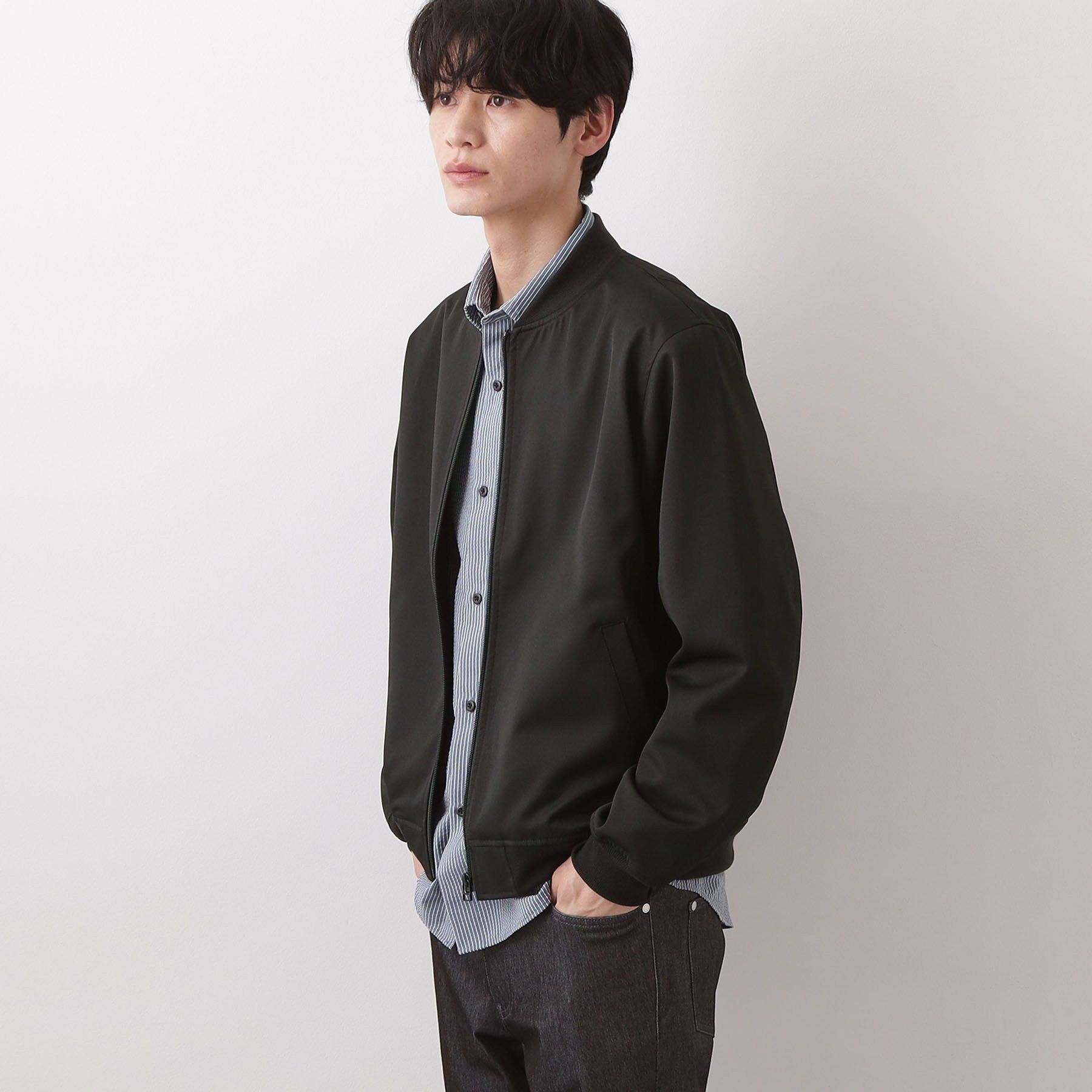 THE SHOP TK「Flexline ストレッチリブブルゾン」|ブルゾン・スタジャン|ブラック(019)