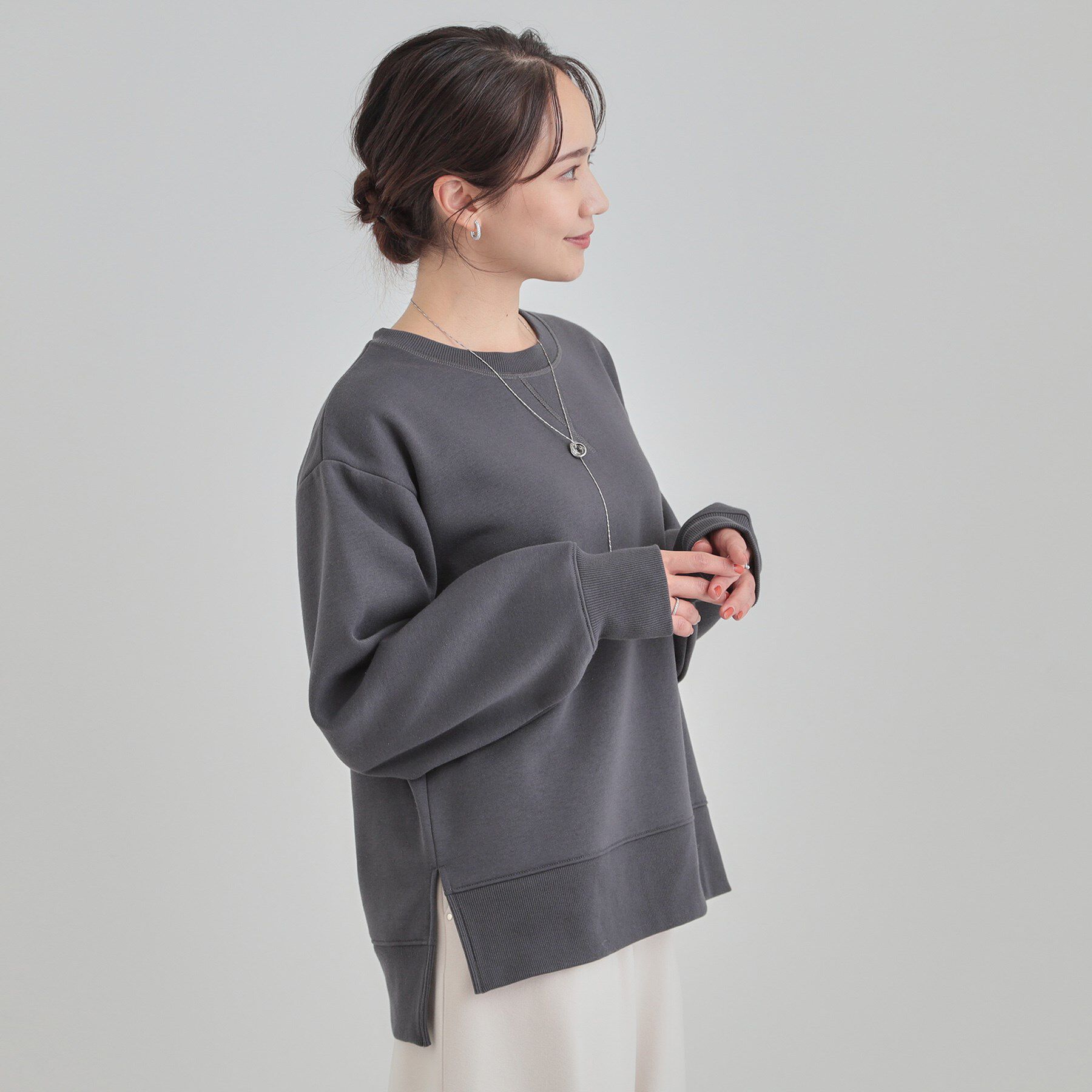 SHOO･LA･RUE「【あったか/S-LL】シンプルだから使いやすい ガゼット付き 裏起毛スウェット」|パーカー|