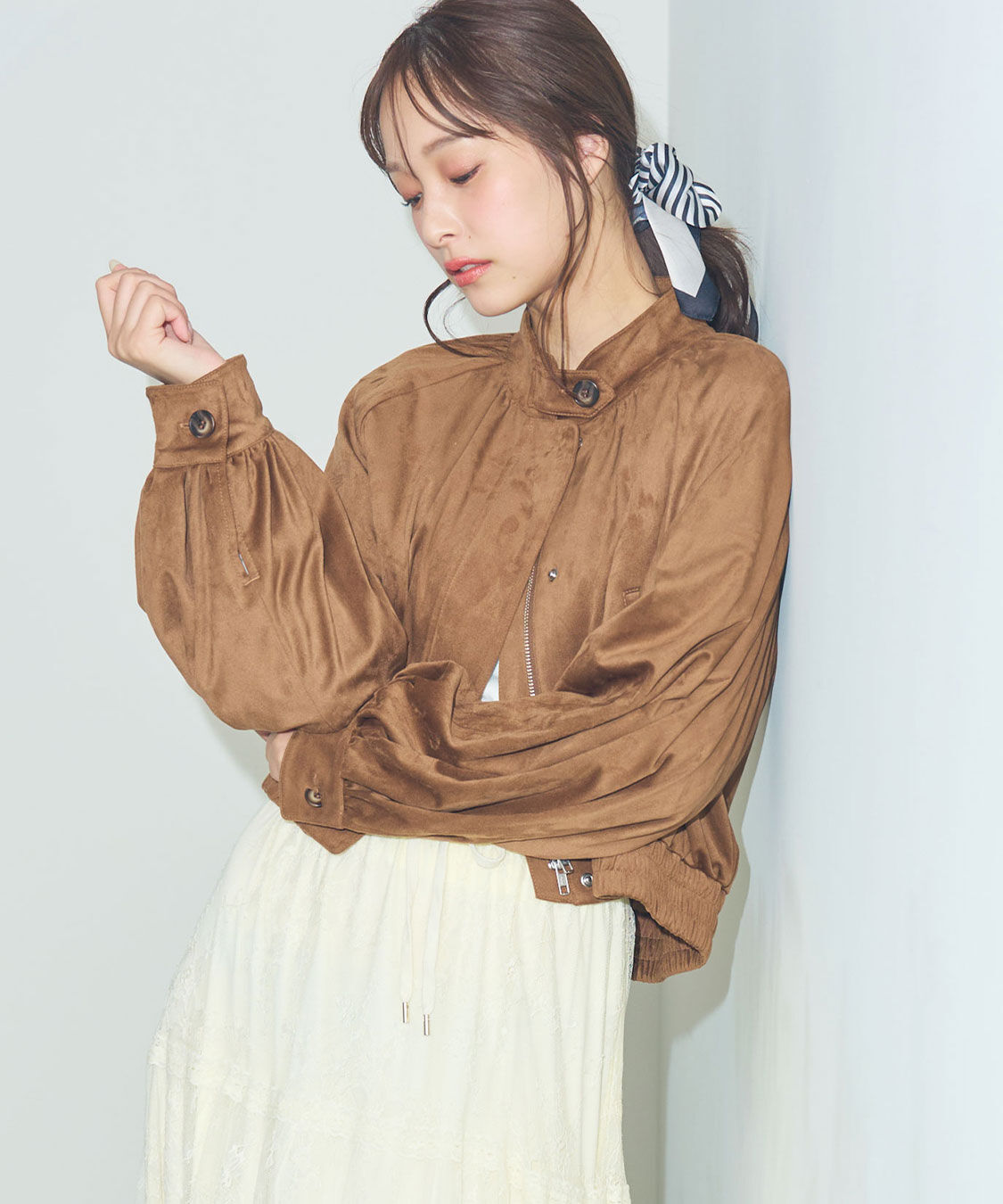 COCO DEAL「ギャザーボリュームスウェードブルゾン」|ブルゾン・スタジャン|