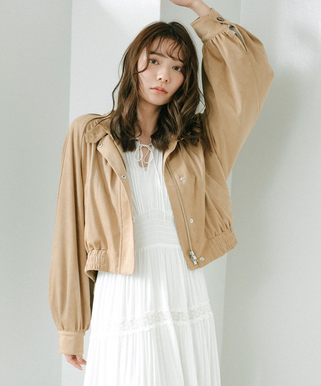 COCO DEAL「ギャザーボリュームスウェードブルゾン」|ブルゾン・スタジャン|ベージュ