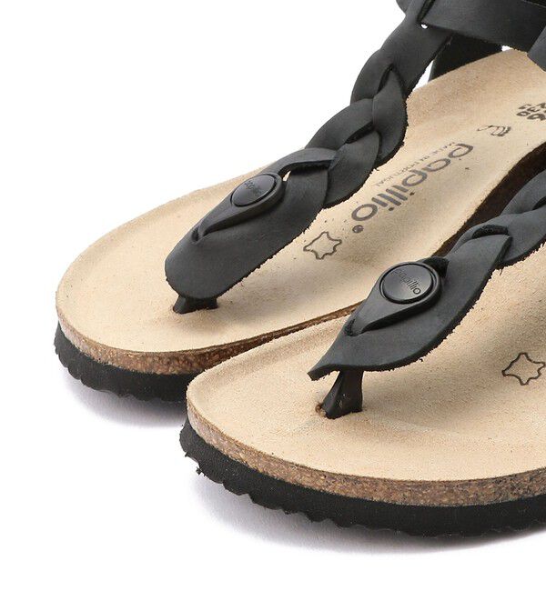 Papillio「【パピリオ】アシュレイ ブレイディド/ブラック オイルドレザー/サンダル」|サンダル|