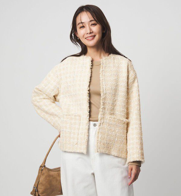 UNITED ARROWS green label relaxing「ファンシー ツイードライク ポケット ノーカラー ジャケット」|ノーカラージャケット|