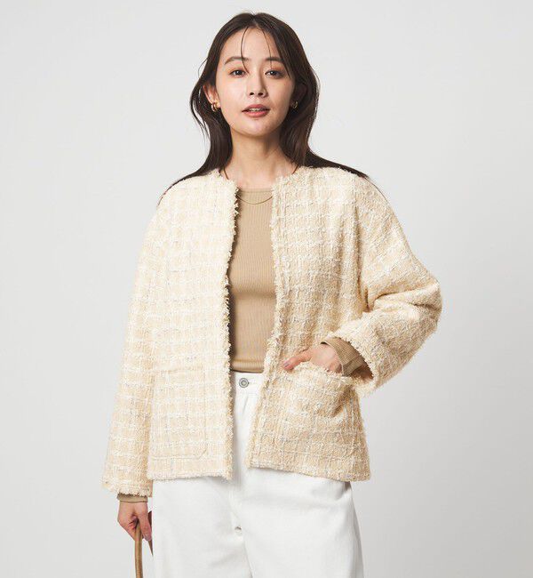 UNITED ARROWS green label relaxing「ファンシー ツイードライク ポケット ノーカラー ジャケット」|ノーカラージャケット|