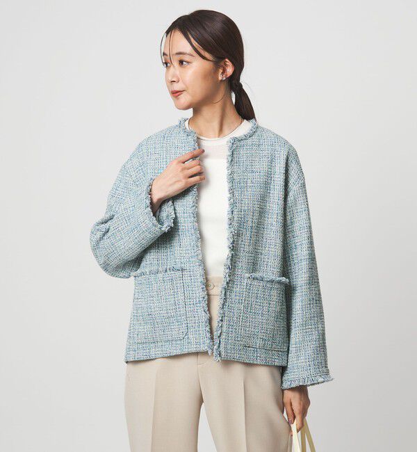 UNITED ARROWS green label relaxing「［size SHORTあり］ミックス ツイードライク ポケット ノーカラー ジャケット」|ノーカラージャケット|