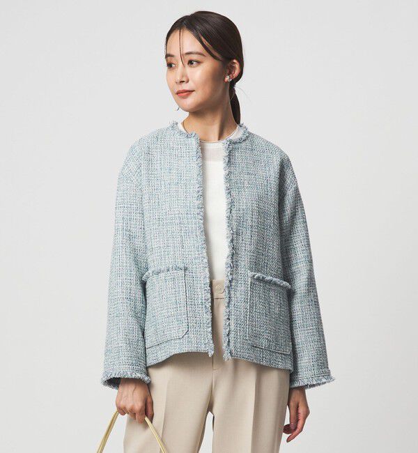 UNITED ARROWS green label relaxing「［size SHORTあり］ミックス ツイードライク ポケット ノーカラー ジャケット」|ノーカラージャケット|