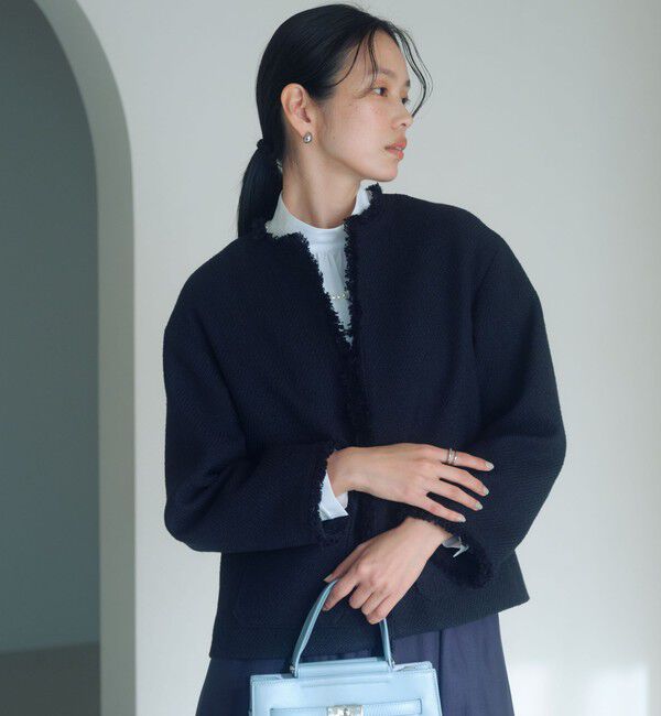 UNITED ARROWS green label relaxing「［size SHORTあり］ミックス ツイードライク ポケット ノーカラー ジャケット」|ノーカラージャケット|