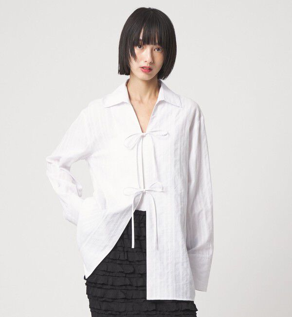 EMMEL REFINES「＜EMMEL REFINES＞EM C/ドビー ストライプ リボン シャツ」|シャツ・ブラウス|