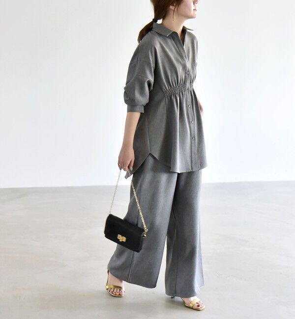 quaranciel「《予約》quaranciel:〈洗濯機可能〉ギャザー シャツ & イージー パンツ セットアップ」|その他|チャコールグレー