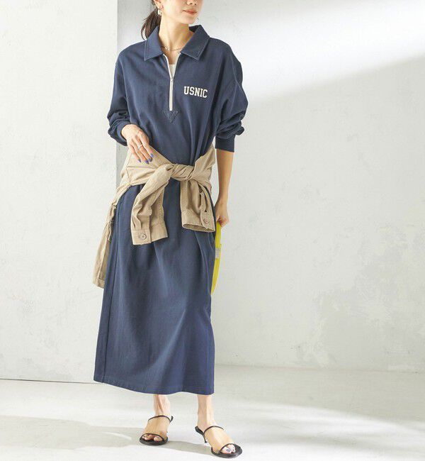 SHIPS for women「《予約》NINE CASE:〈洗濯機可能〉裏毛 スウェット ワンピース」|ワンピース|ネイビー