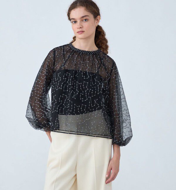 Ballsey「ビーズチュールエンブロイダリー スタンドボートネックブラウス」|シャツ・ブラウス|