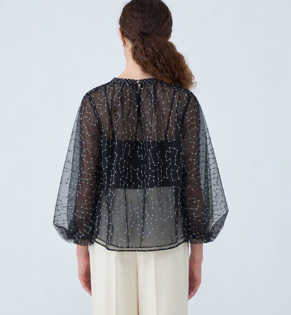 Ballsey「ビーズチュールエンブロイダリー スタンドボートネックブラウス」|シャツ・ブラウス|