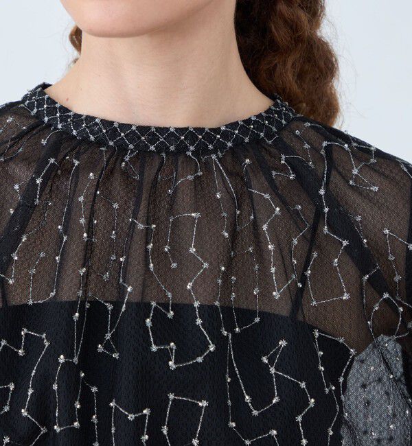 Ballsey「ビーズチュールエンブロイダリー スタンドボートネックブラウス」|シャツ・ブラウス|