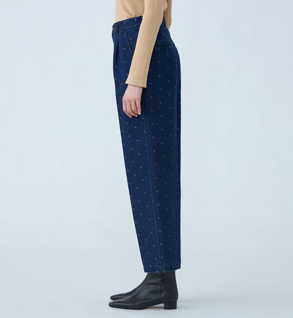 MACPHEE「デニムスパークジャカード タックストレートパンツ」|デニム|